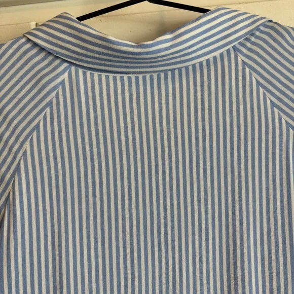 A Loves A Pinstripe Print B Tiered Waistless Midi Shirt Dress Size Medium - Picture 6 of 11